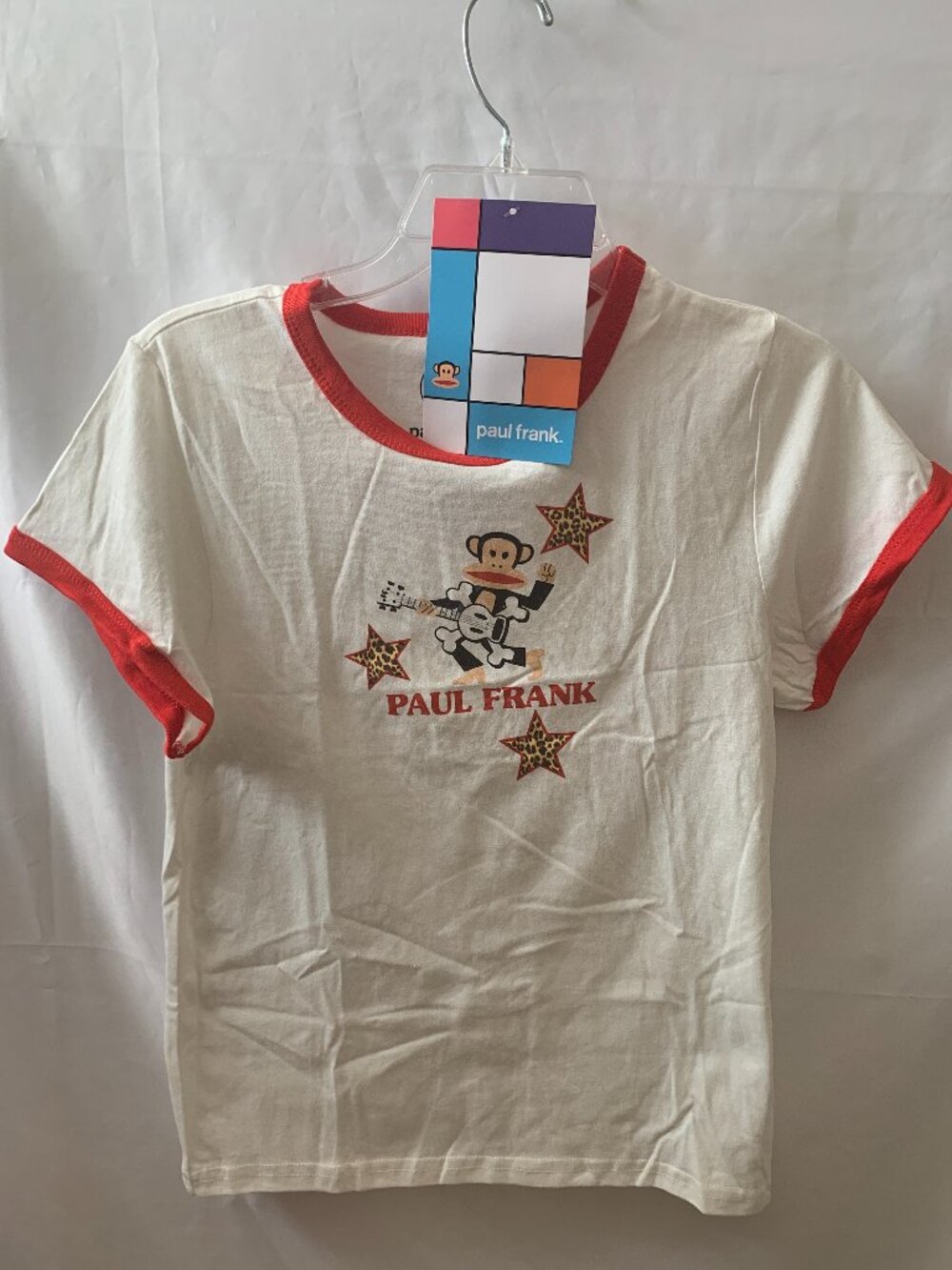 PAUL FRANK Julius the Monkey Guitar Rock Baby Tee in White/Red Sz LARGE